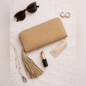 Gypsy Soul Leather Fringe Tassel Wallet Beige Boho Zip Around Clutch